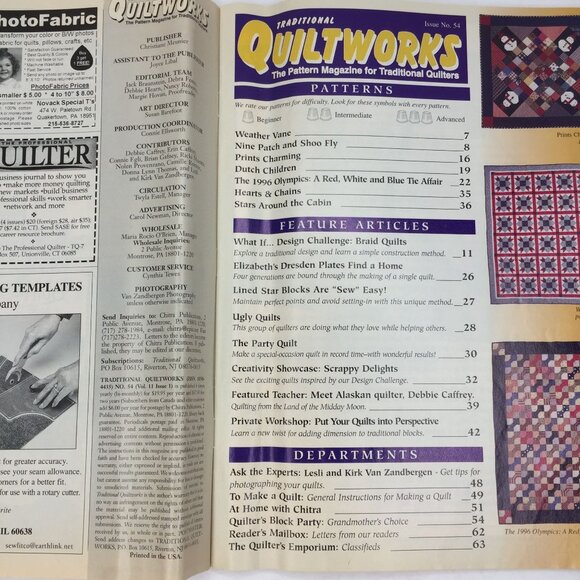 Traditional Quiltworks Pattern Magazine Quilter Feb Mar 1998 Issue No 54 Pattern - Picture 2 of 13